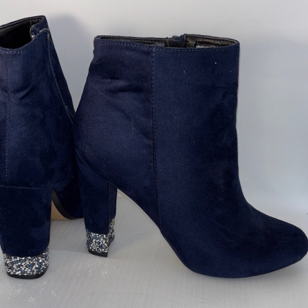 Elegant Navy Blue Ankle Boots Glitter Heel 9.5